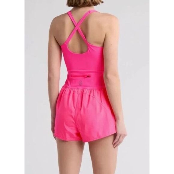 Free People Movement OB1227782 Women's Sz M Hot Pink Righteous Runsie Romper - Picture 7 of 7